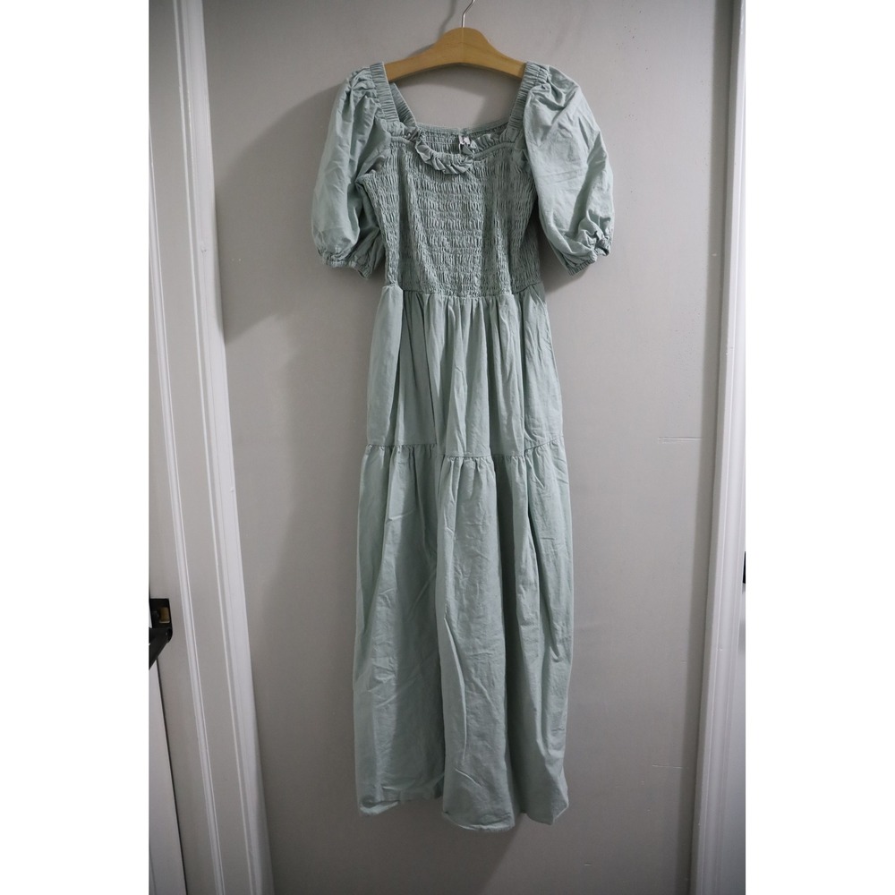 Women's Puff Sleeve Midi Dress Cotton